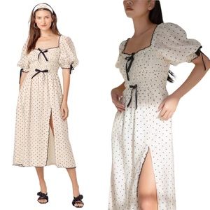 For Love And Lemons Cream and Black Polka Dot Midi Dress
